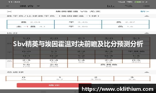 Sbv精英与埃因霍温对决前瞻及比分预测分析